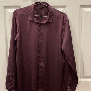 Maroon satin like button down shirt